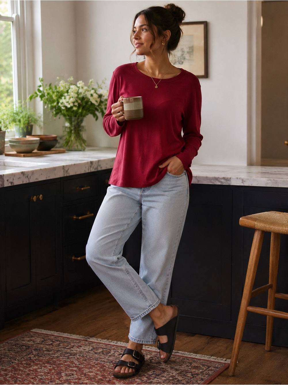 NWT Universal Thread 3X Cherry Splash Ribbed Long Sleeve Crew Neck Top Plus